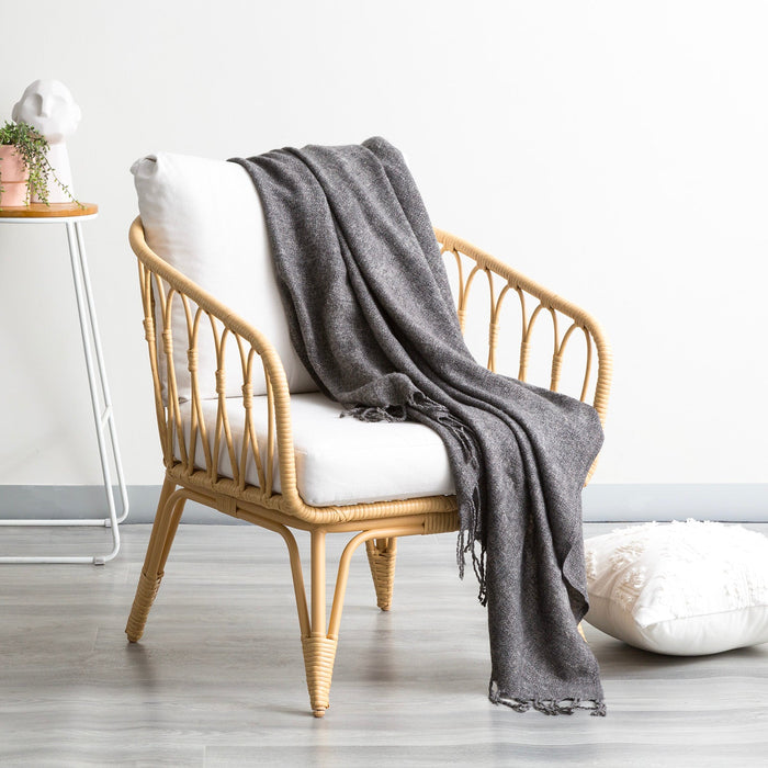 Grey Wool Throw Blanket - Cloud Linen Lygon Acrylic 127 x 152 cm