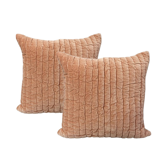 Minerva Cotton Velvet Embroidered Cushions Blush 50 x 50 Cms Twin Pack