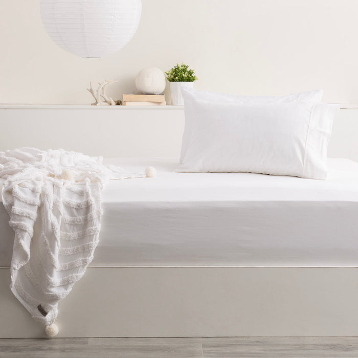 Bamboo Cotton Fitted Sheet & pillowcase Set White - No Flat Sheet