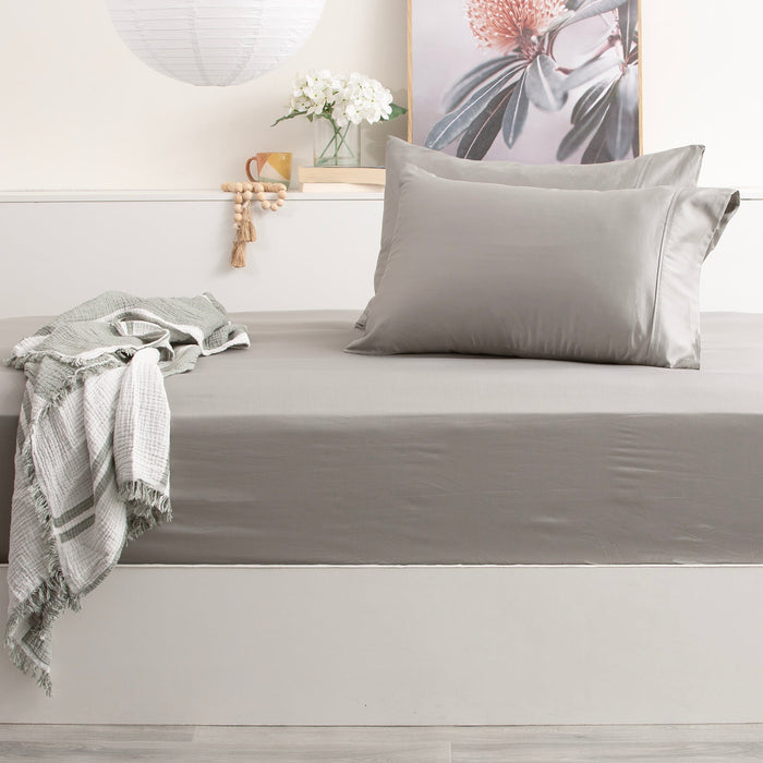 Bamboo Cotton Fitted Sheet & pillowcase Set Charcoal - No Flat Sheet