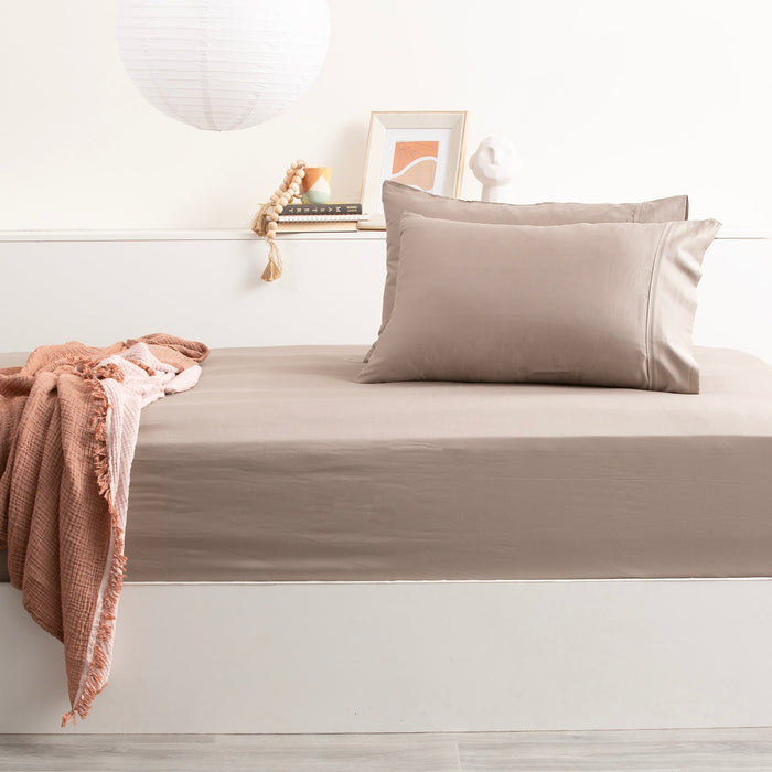 Bamboo Cotton Fitted Sheet & pillowcase Set Pewter - No Flat Sheet