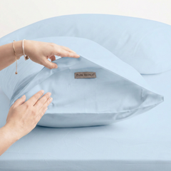 Kids Bamboo Cotton Fitted Sheet & pillowcase Set Mid Blue