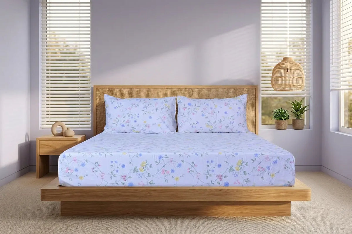 Azure Sprig Pure Cotton Fitted Sheet Combo