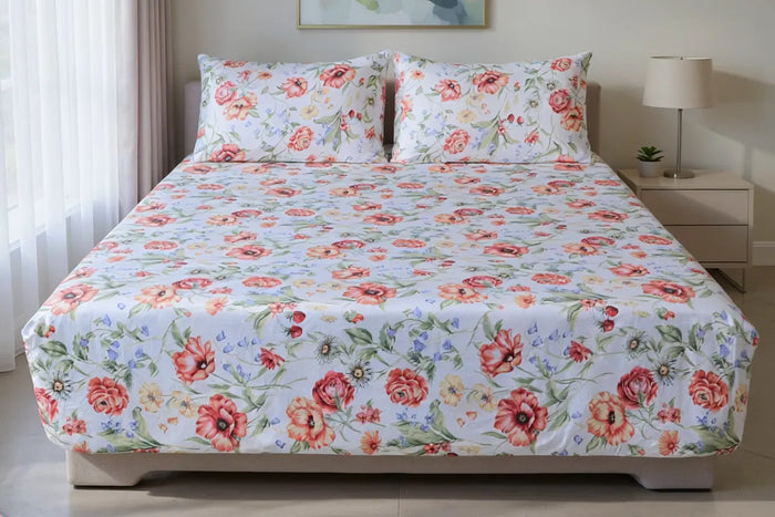 Floral Reverie Pure Cotton Fitted Sheet Combo