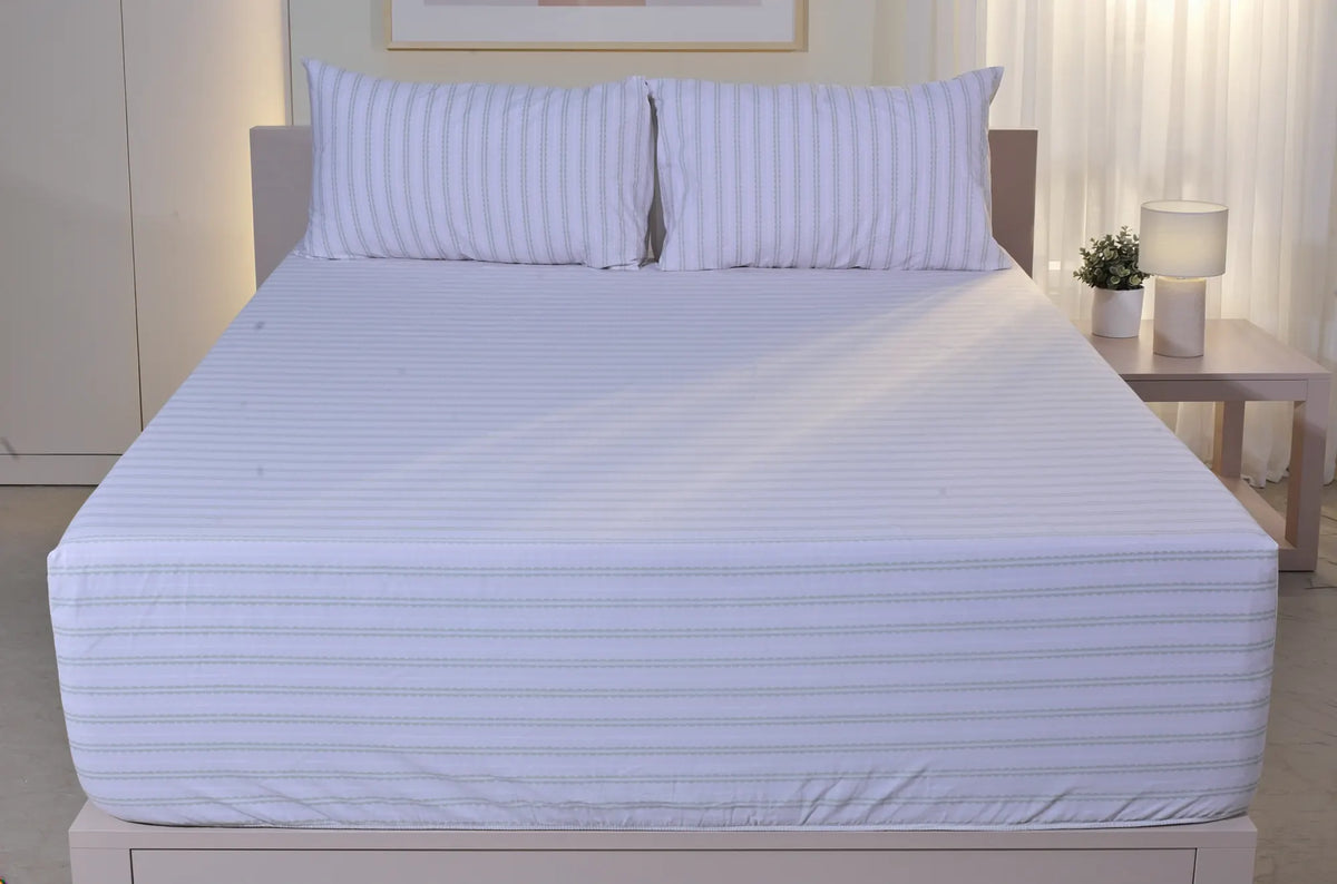 Lilac Stripe Pure Cotton Fitted Sheet Combo