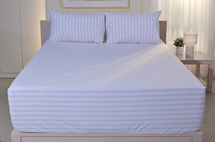Lilac Stripe Pure Cotton Fitted Sheet Combo