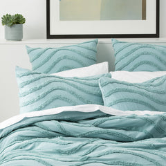 Wave Quilt Cover Tufted Cotton Chenille Set Aqua
