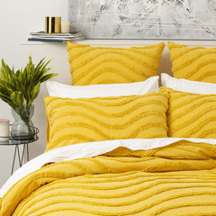 Wave Quilt Cover Tufted Cotton Chenille Set Mustard
