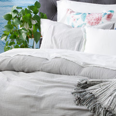 Solana Washed Cotton Textured Quilt set  Silver