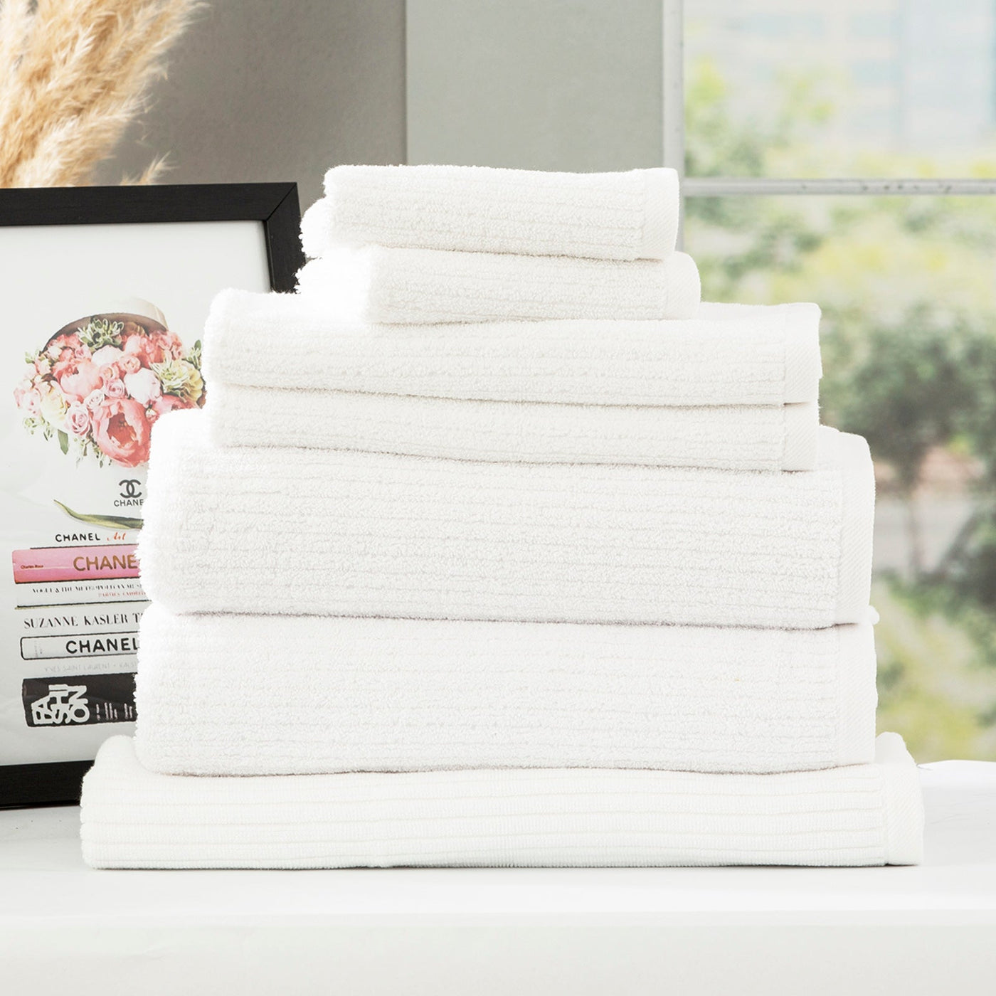 Cobblestone Ribbed Bath Towel Sets White