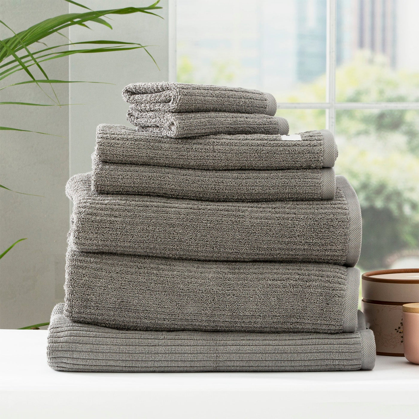 Cobblestone Ribbed Bath Towel Sets Platinum