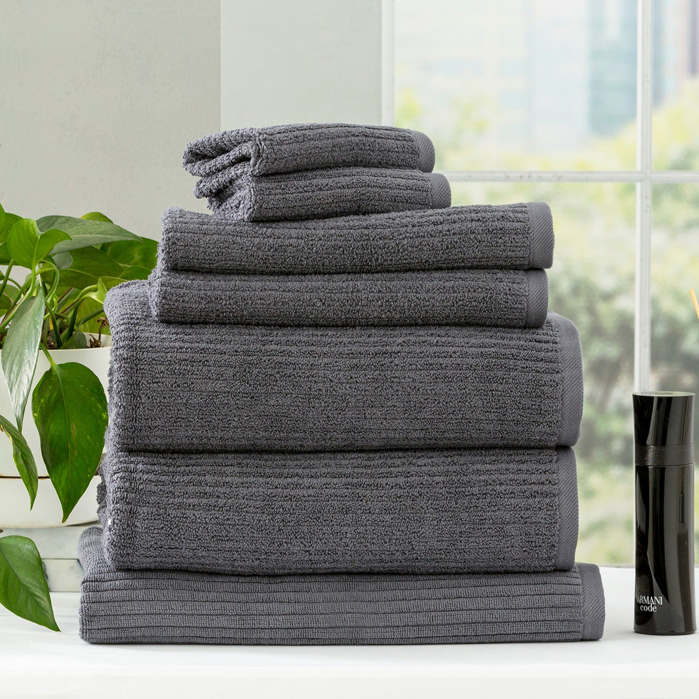 Cobblestone Ribbed Bath Towel Sets Granite