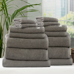 Cobblestone Ribbed Bath Towel Sets Platinum