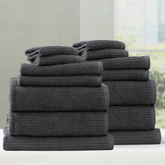 Cobblestone Ribbed Bath Towel Sets Granite