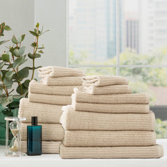 Cobblestone Ribbed Bath Towel Sets  Stone