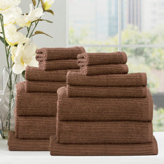 Cobblestone Ribbed Bath Towel Sets Toffee