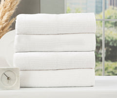 Cobblestone Ribbed Bath Towel Sets White
