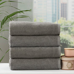 Cobblestone Ribbed Bath Towel Sets Platinum