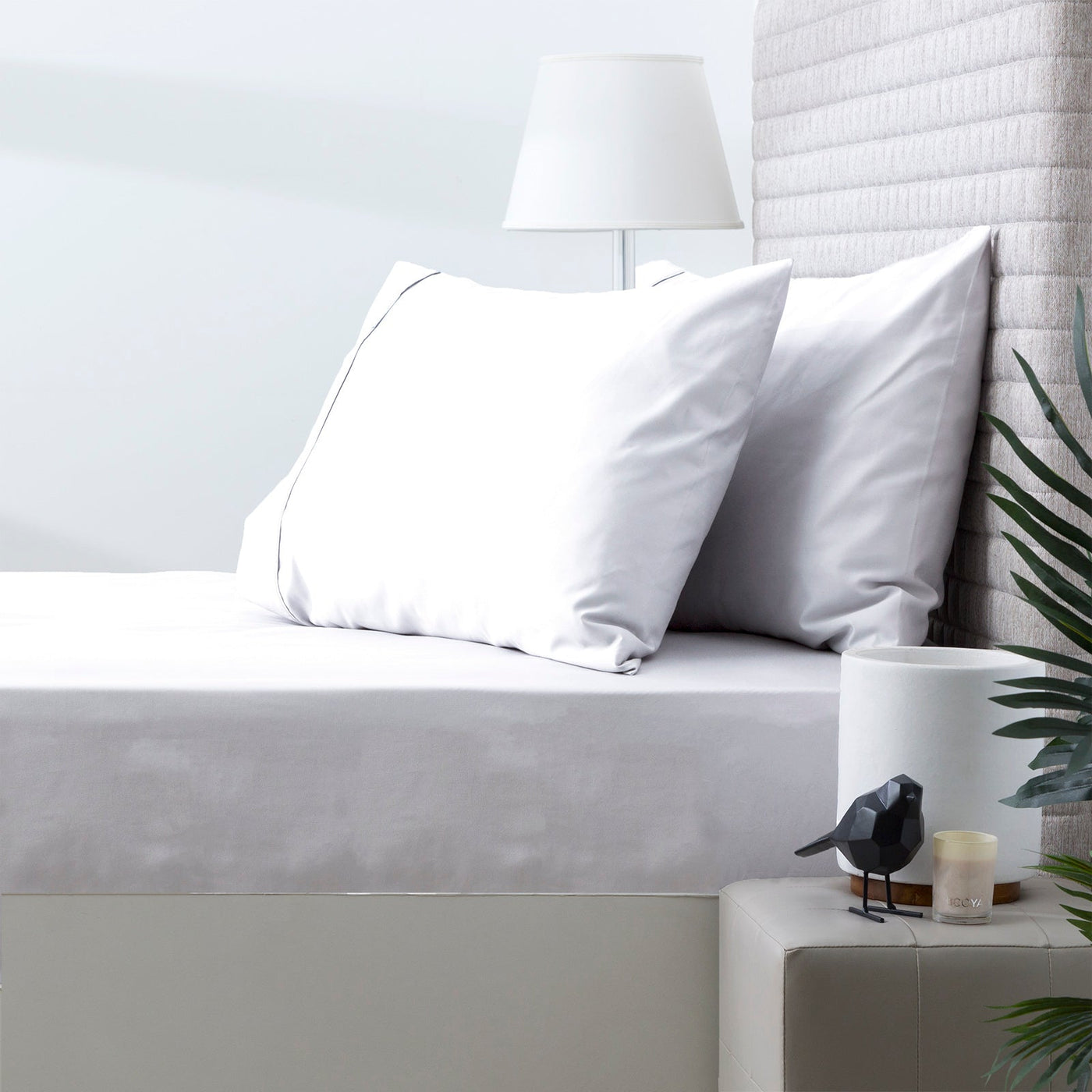 Cotton Natural Fitted & pillowcase set White-No Flat Sheet