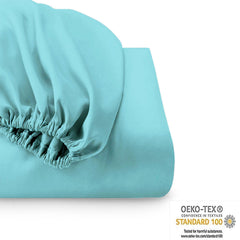 Cotton Natural Fitted & pillowcase set Turquoise-No Flat Sheet