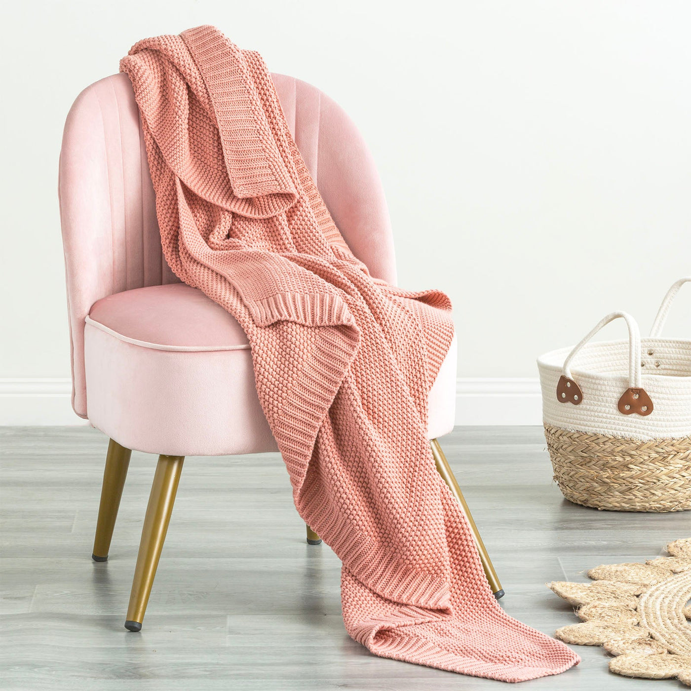 Throw Cotton Knitted Moss Rose