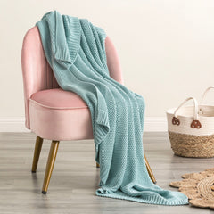 Kids Throw Cotton Knitted Moss French Blue