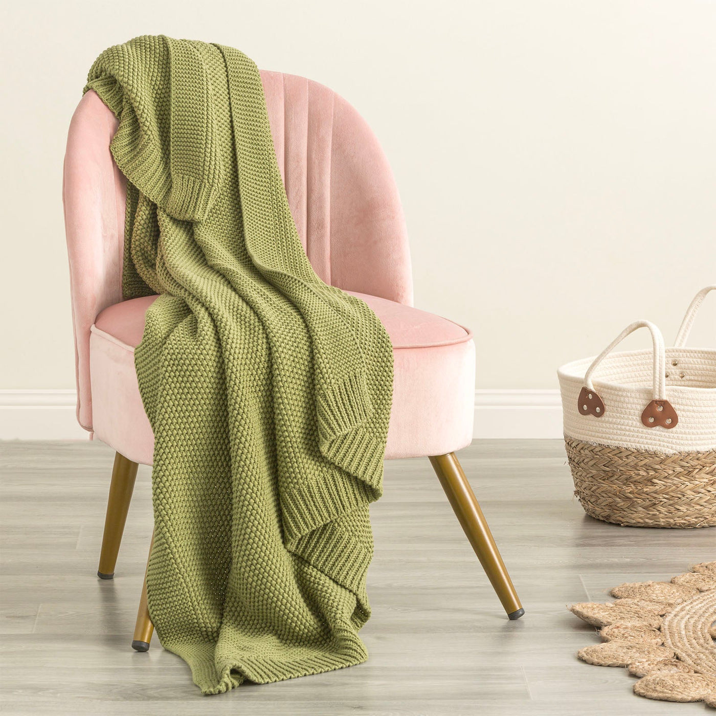 Throw Cotton Knitted Moss Sage