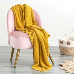 Throw Cotton Knitted Moss Mustard