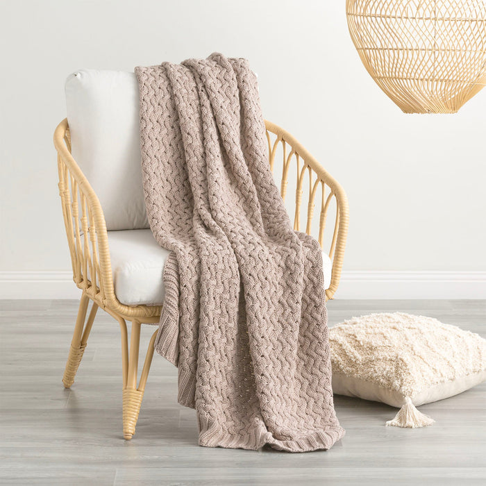 Throw Cotton Knitted Lenni Camel