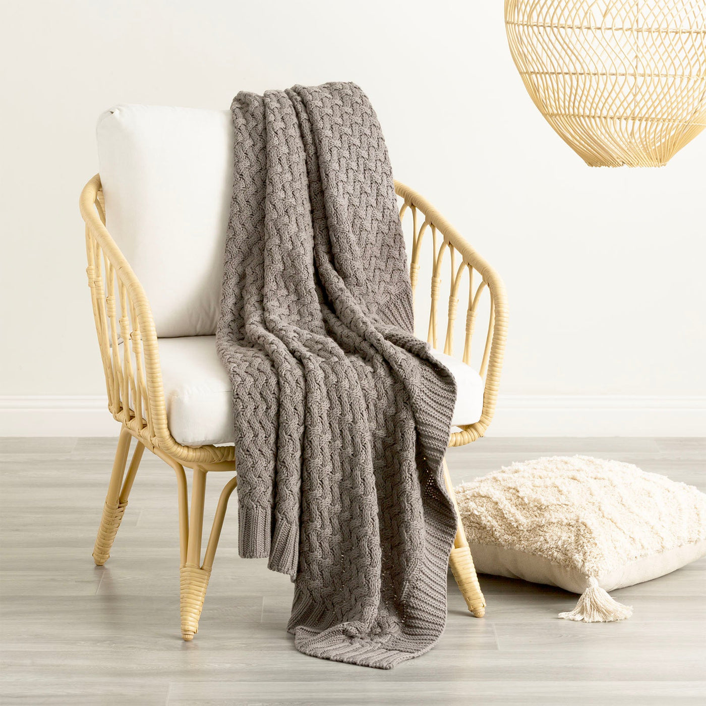 Throw Cotton Knitted Lenni Charcoal