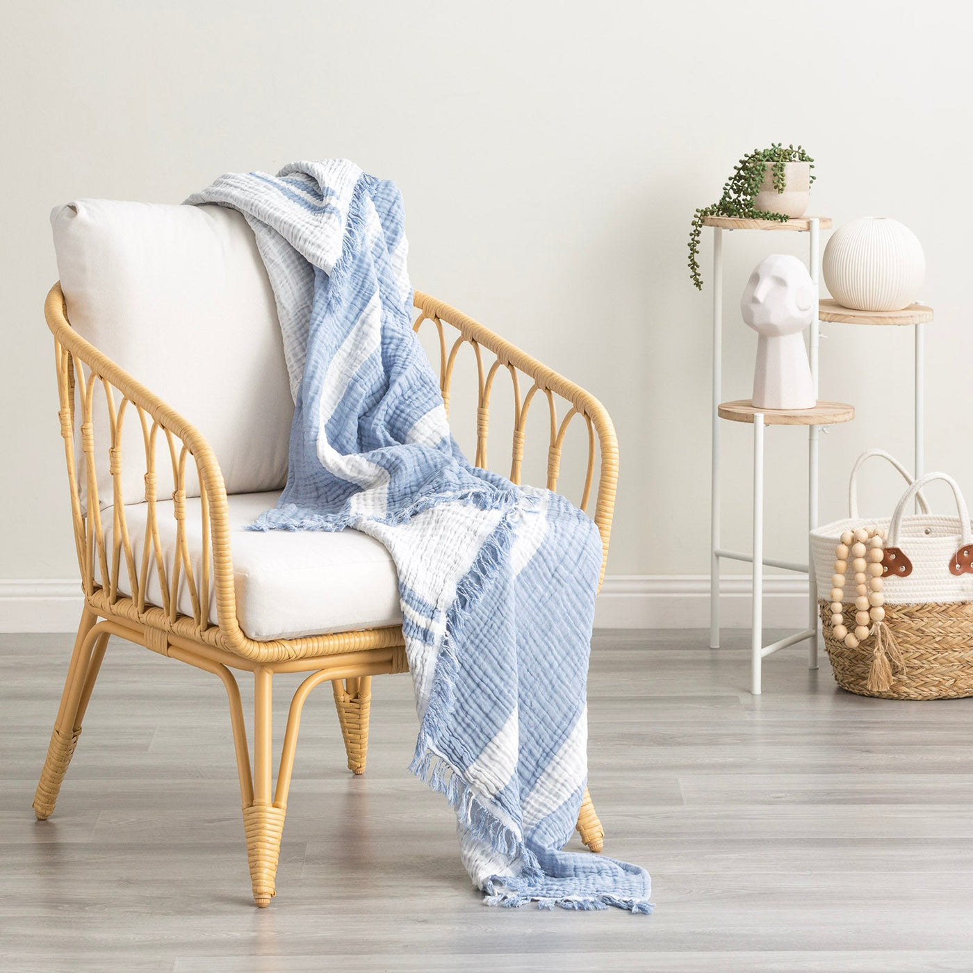 Throw Vinatge washed Textured Cotton Ray Striped Artic