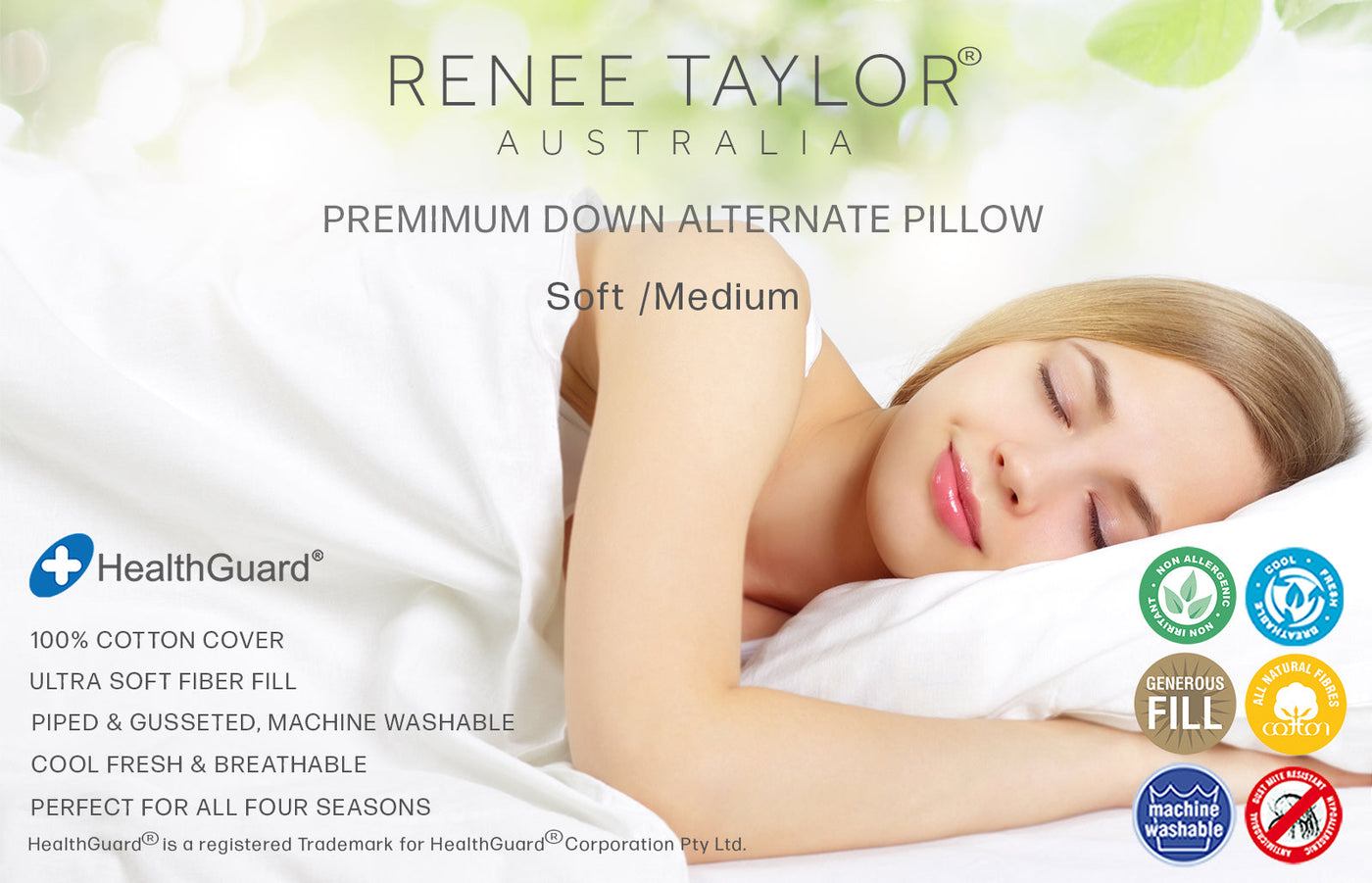 Renee Taylor Australian Made Down Alternate Standard Pillow 48 x 73 Cms