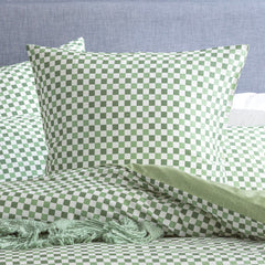 Chessboard Sage Quilt cover set 300 Thread Count Cotton Reversible