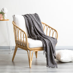 Grey Wool Throw Blanket - Cloud Linen Lygon Acrylic 127 x 152 cm