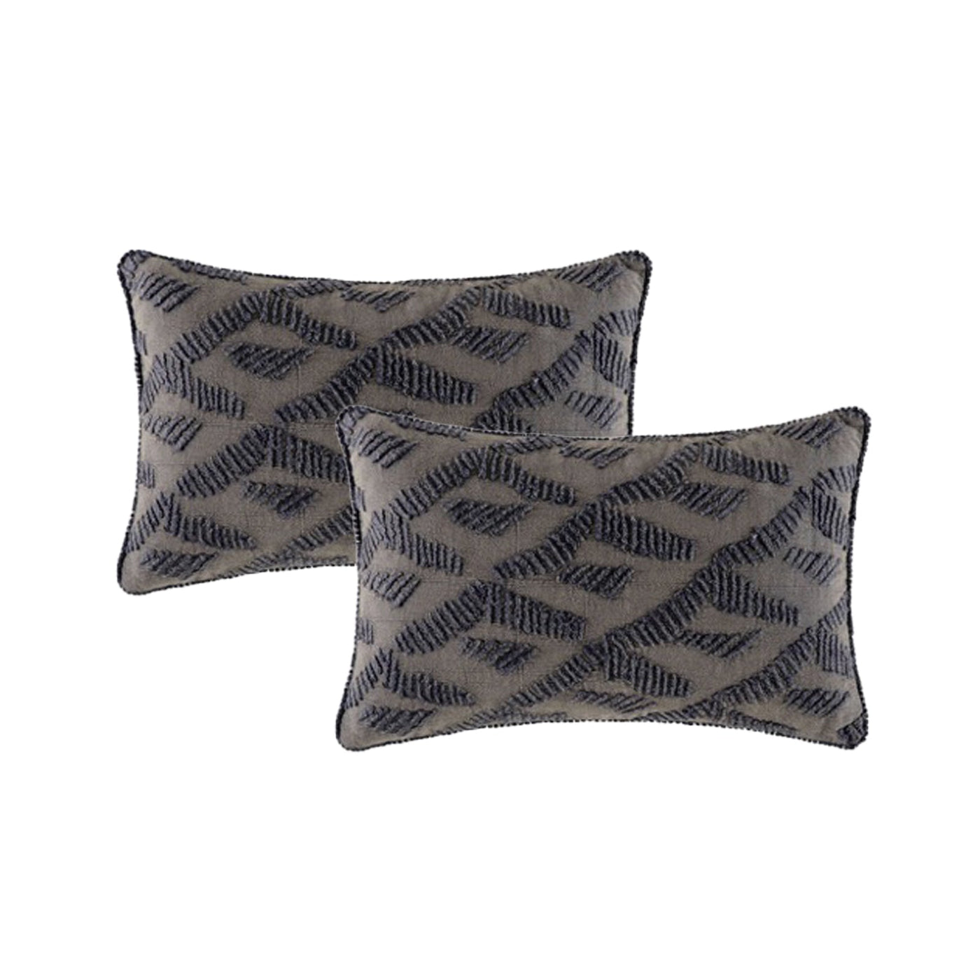 Lulu Cotton Embroidered Twin Pack Cushions 33 x 55 Cms Grey