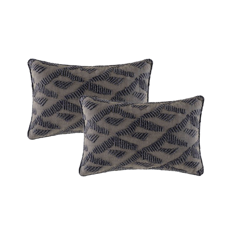 Lulu Cotton Embroidered Twin Pack Cushions 33 x 55 Cms Grey