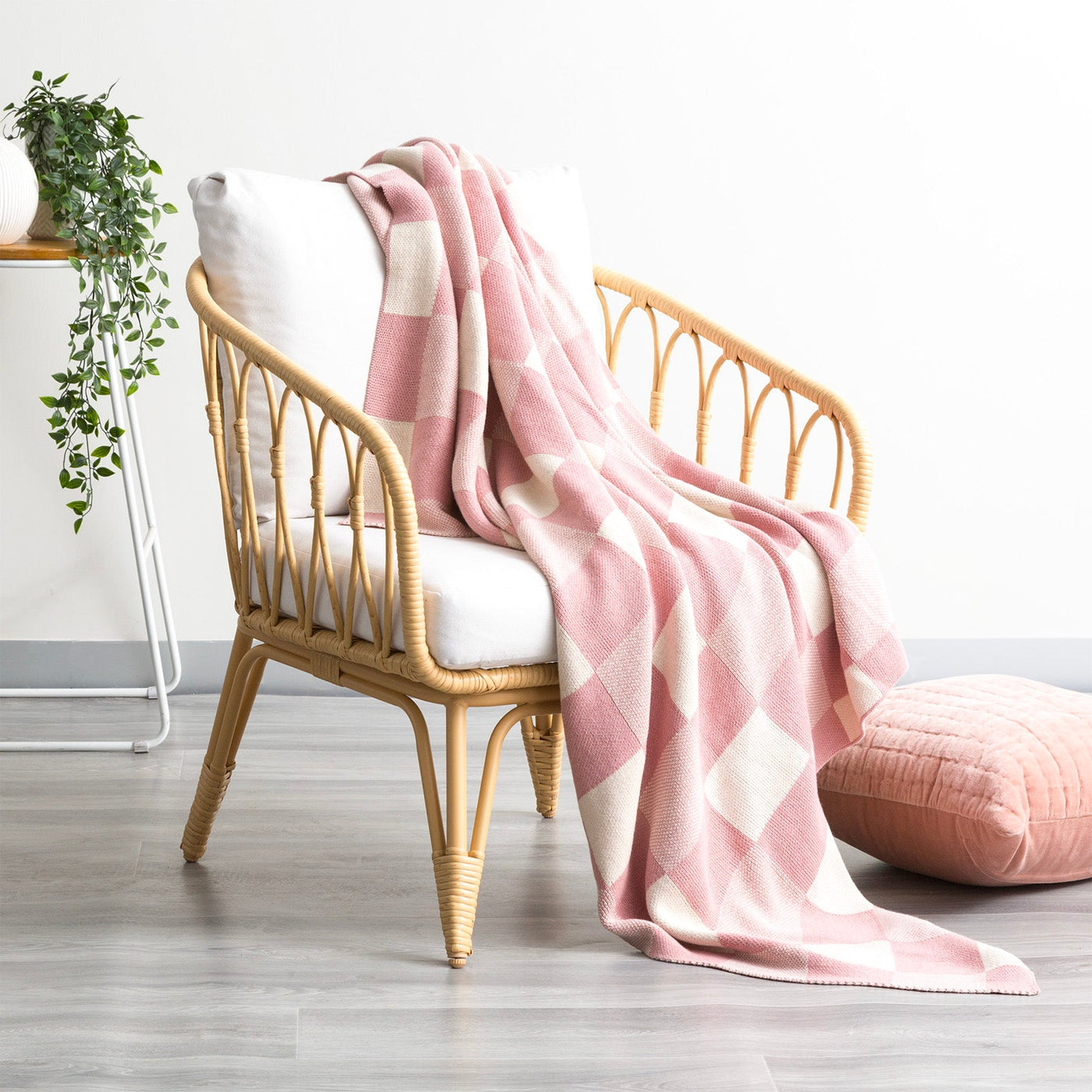 Throw Checkered Cotton Knitted Newport 130 x 170 cms Blush