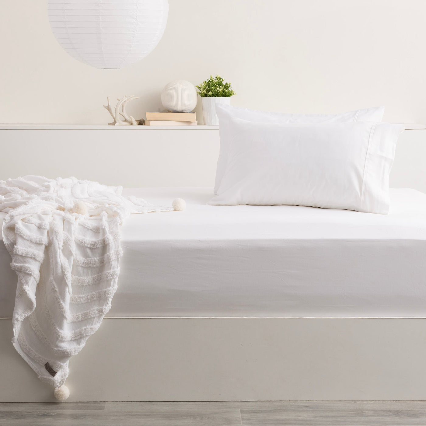 Bamboo Cotton Fitted Sheet & pillowcase Set White - No Flat Sheet