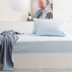 Bamboo Cotton Fitted Sheet & pillowcase Set Mid Blue - No Flat Sheet