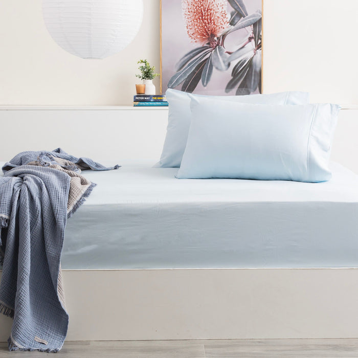 Bamboo Cotton Fitted Sheet & pillowcase Set Mid Blue - No Flat Sheet