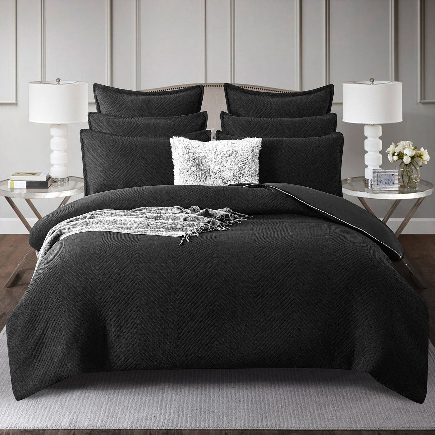 Chevron Jacquard Quilt cover set Black