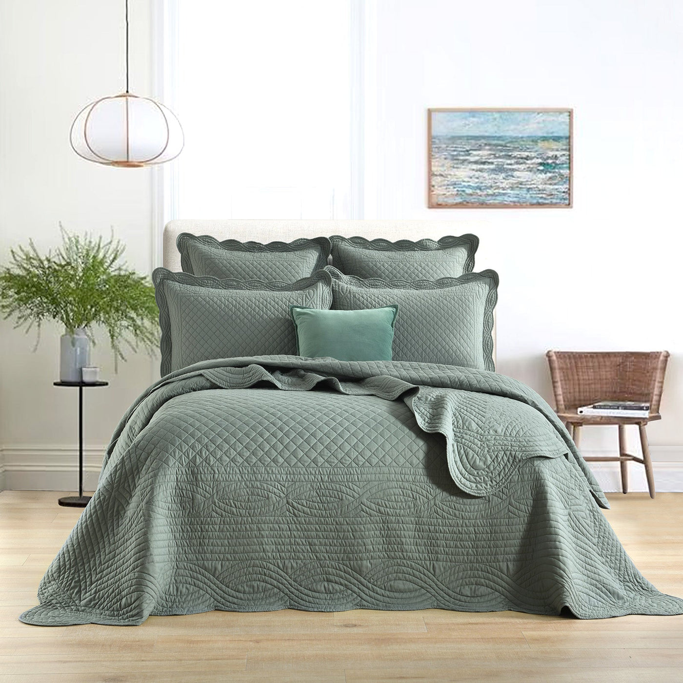 Scallop Jacquard Coverlet Set Juniper