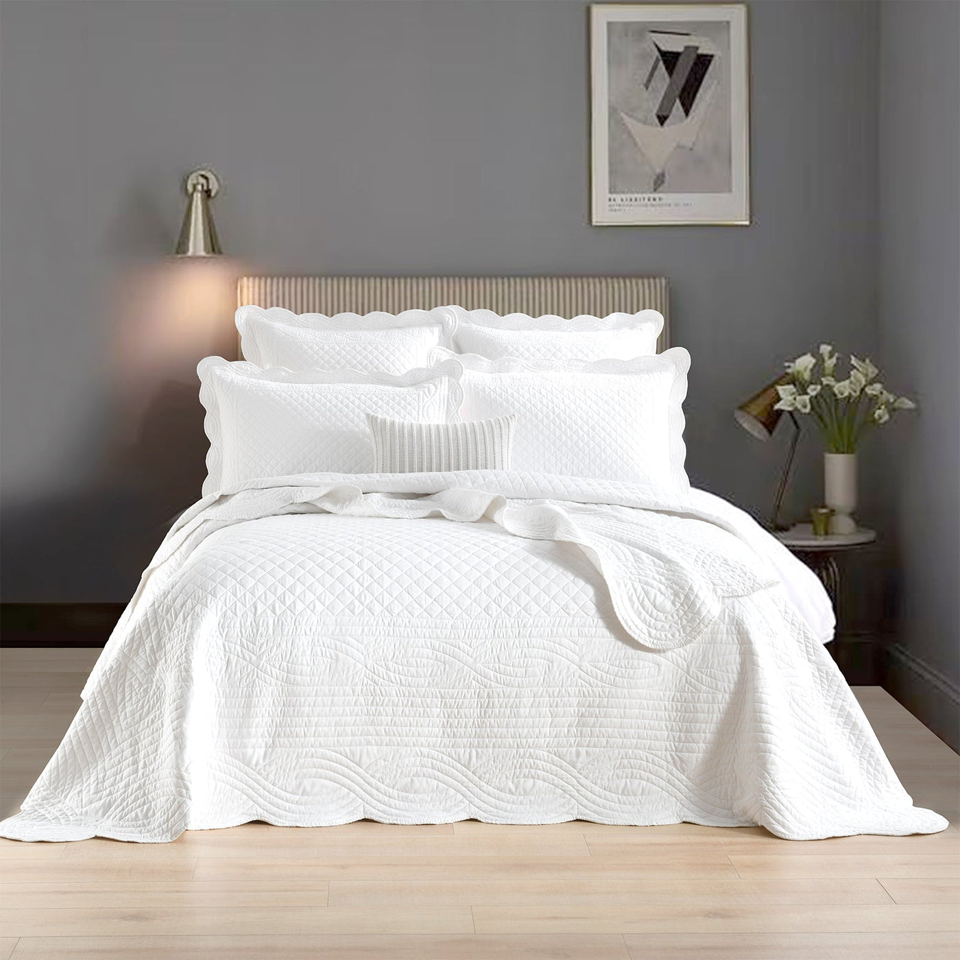 Scallop Jacquard Coverlet Set Pearl