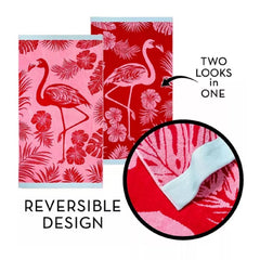 Pink Flamingo Velour Beach Towel - Pink/Red