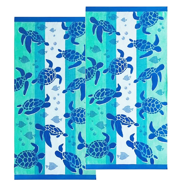 Sea Life Turtles Velour Kids Beach Towel - Aqua/Blue