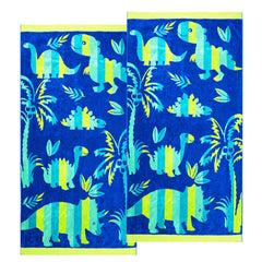 Dinosaur Velour Kids Beach Towel - Navy/Aqua