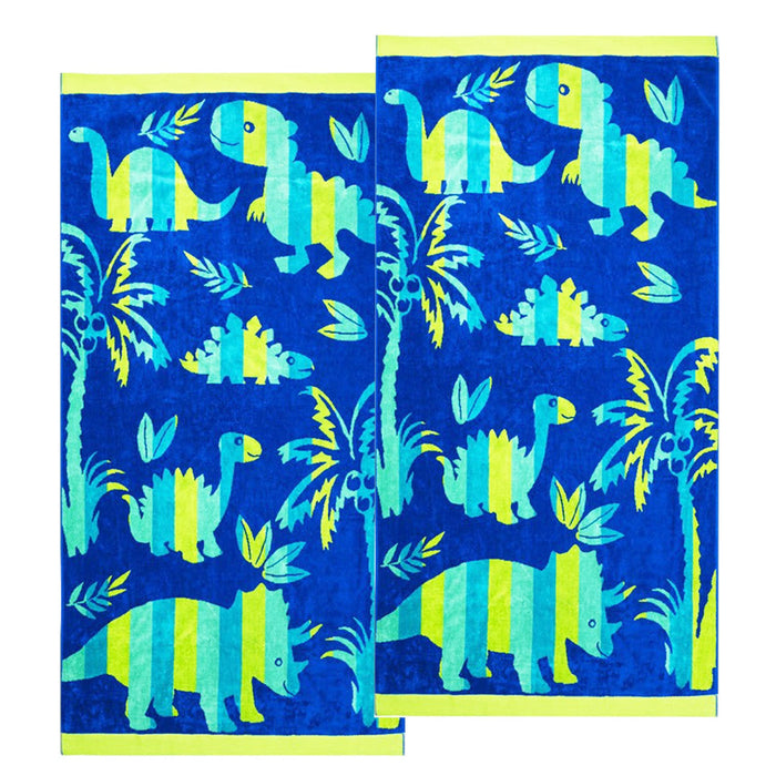 Dinosaur Velour Kids Beach Towel - Navy/Aqua