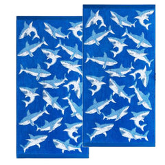 Shark Velour Kids Beach Towel - Navy/Blue
