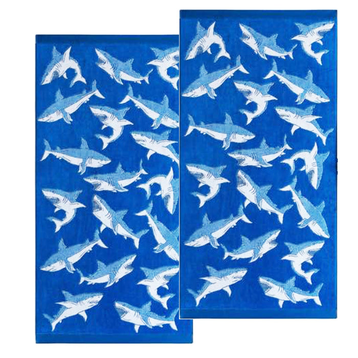 Shark Velour Kids Beach Towel - Navy/Blue