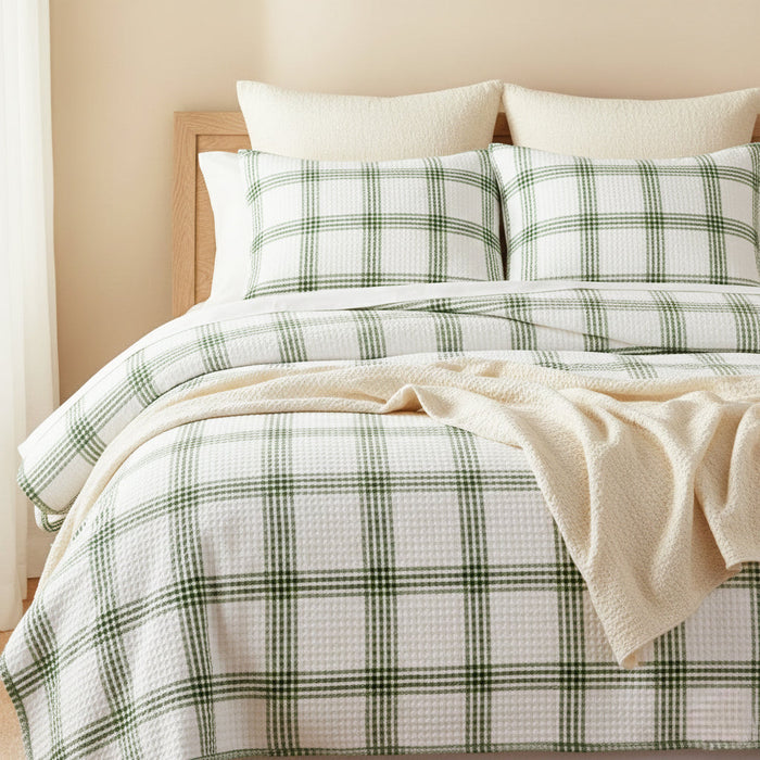 Elliot Waffle Quilt Cover Set Sage